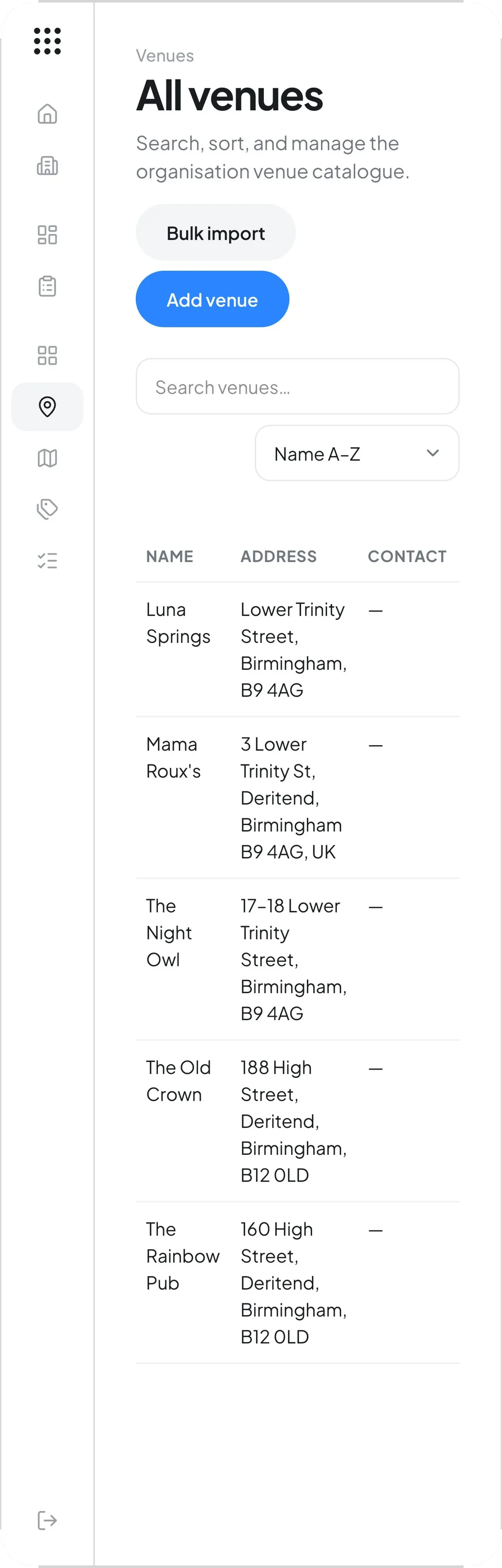 VenuePal venues list on a phone